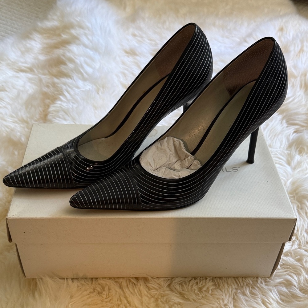 BCBGirls Black and White Striped Heels